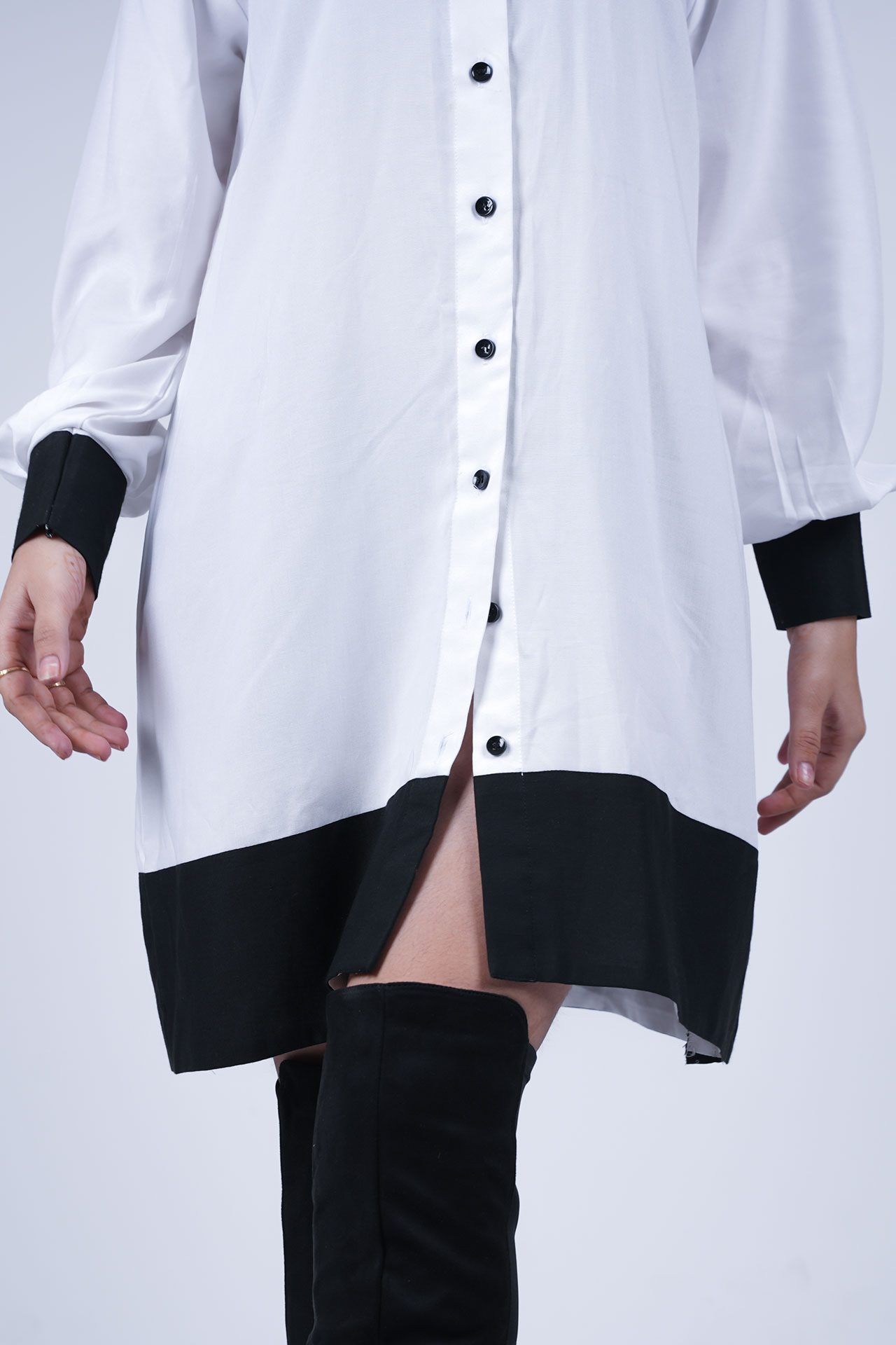 Shirt Dress With Black Popups