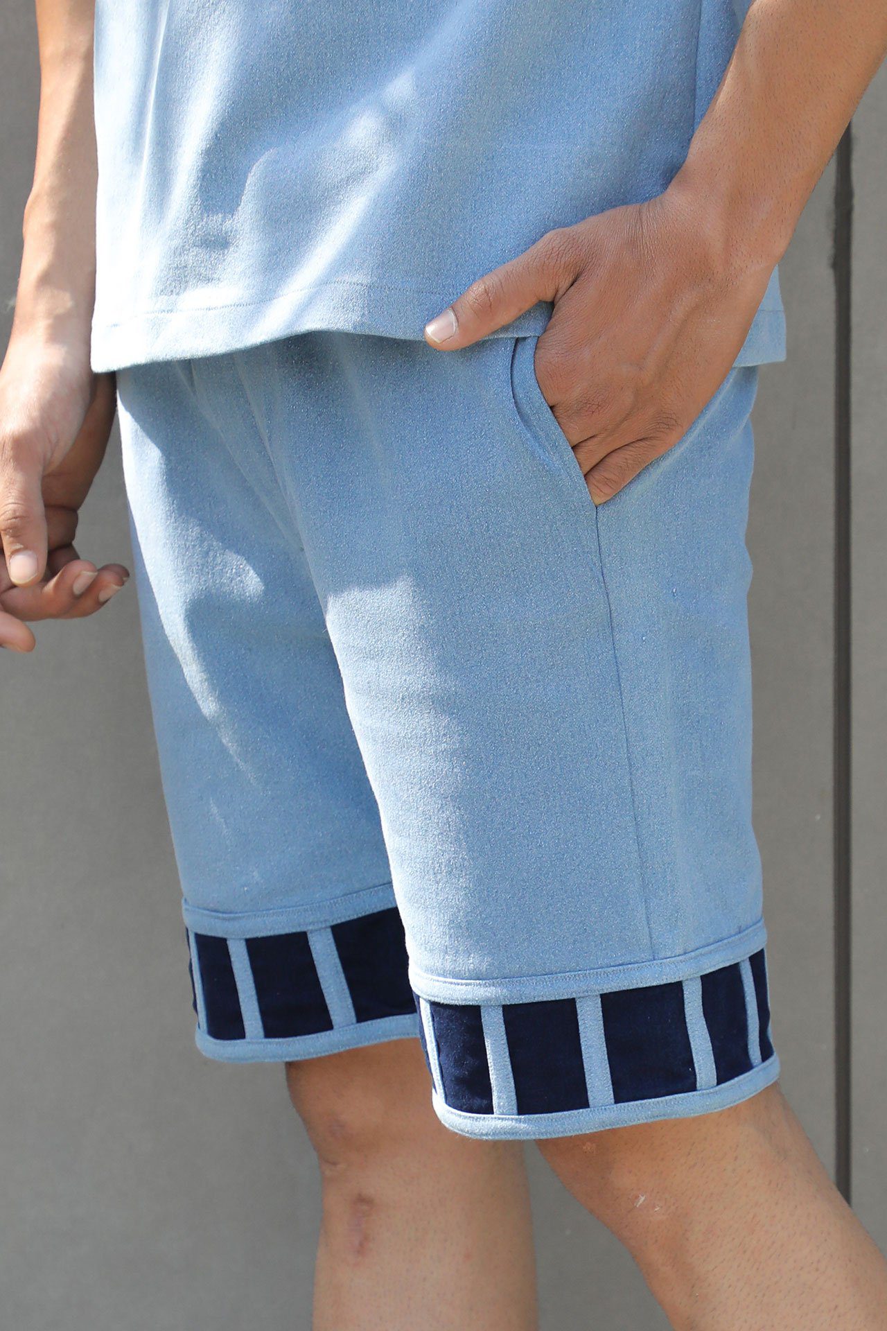 Denim Shorts With Block Running Design