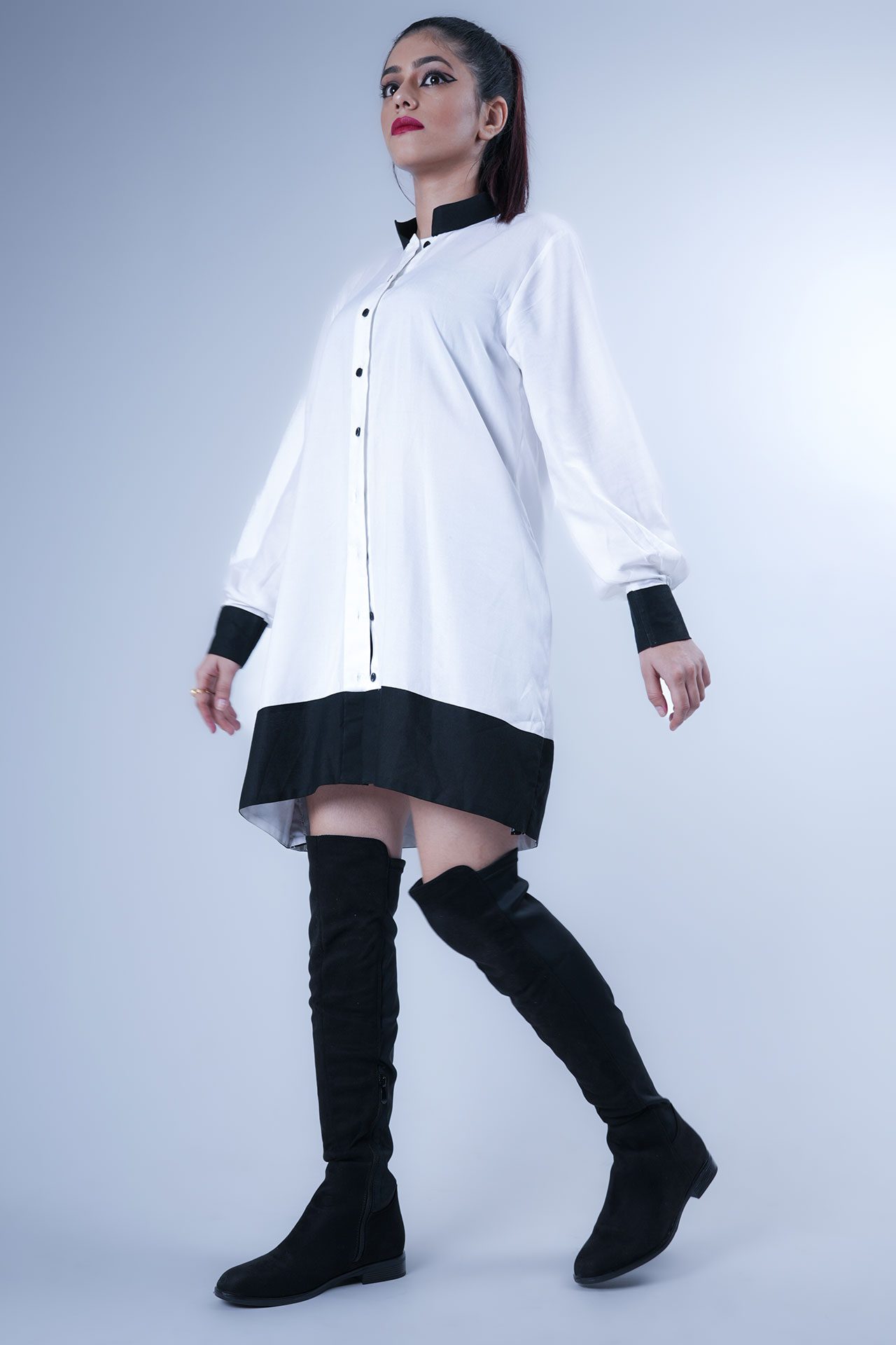 Shirt Dress With Black Popups