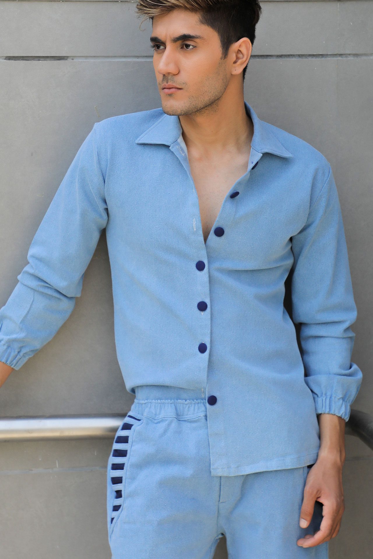 Denim Shirt With Popup Dark Buttons