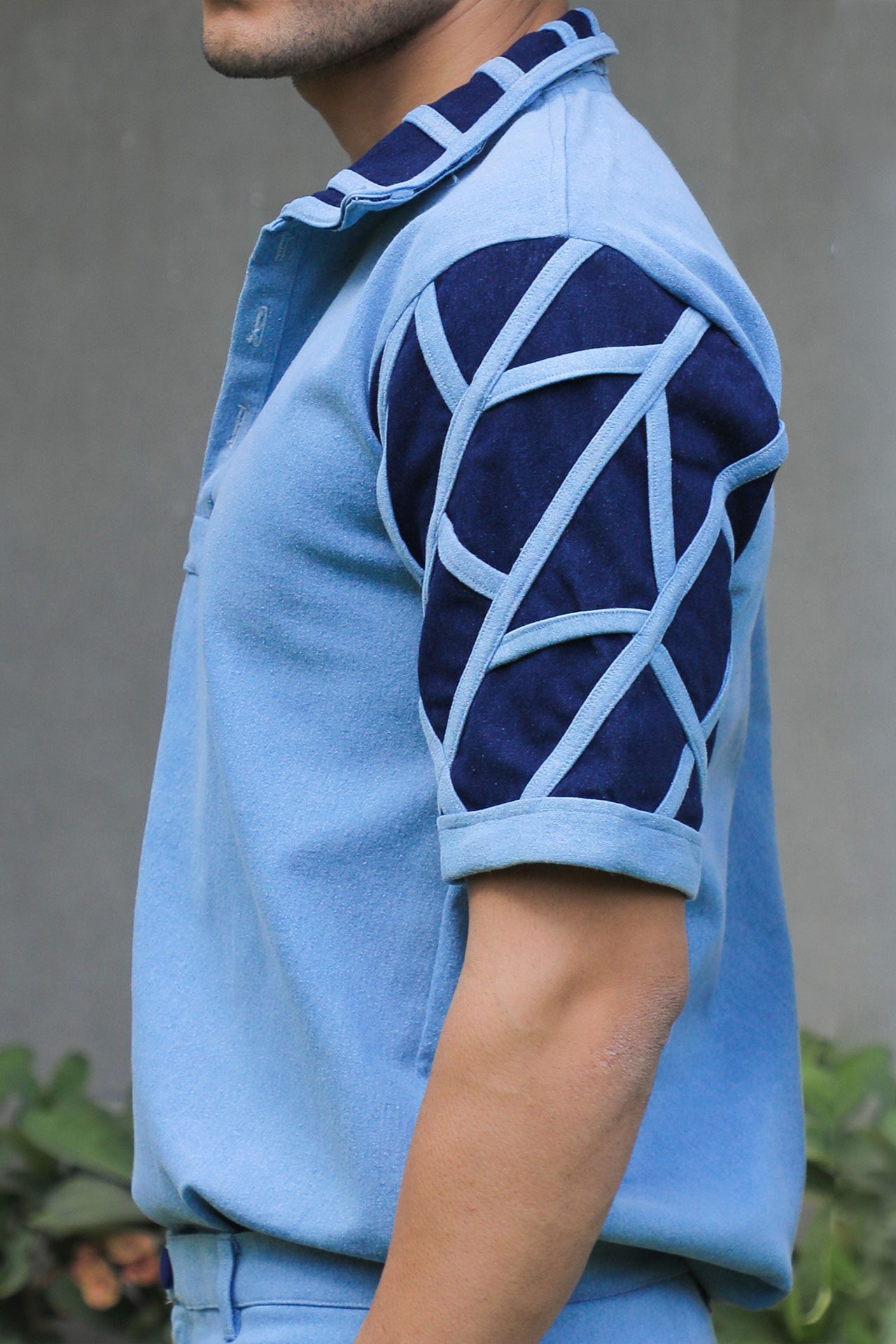 Denim T Shirt With Designed Collars And Sleeves