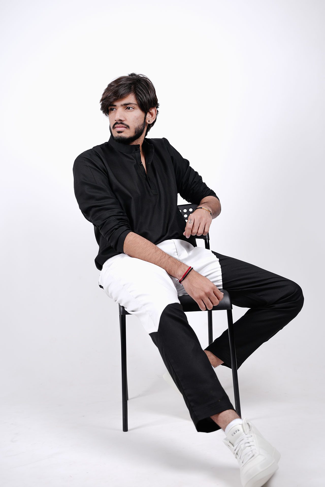 Full Sleeves Black T Shirt With Chinese Collar