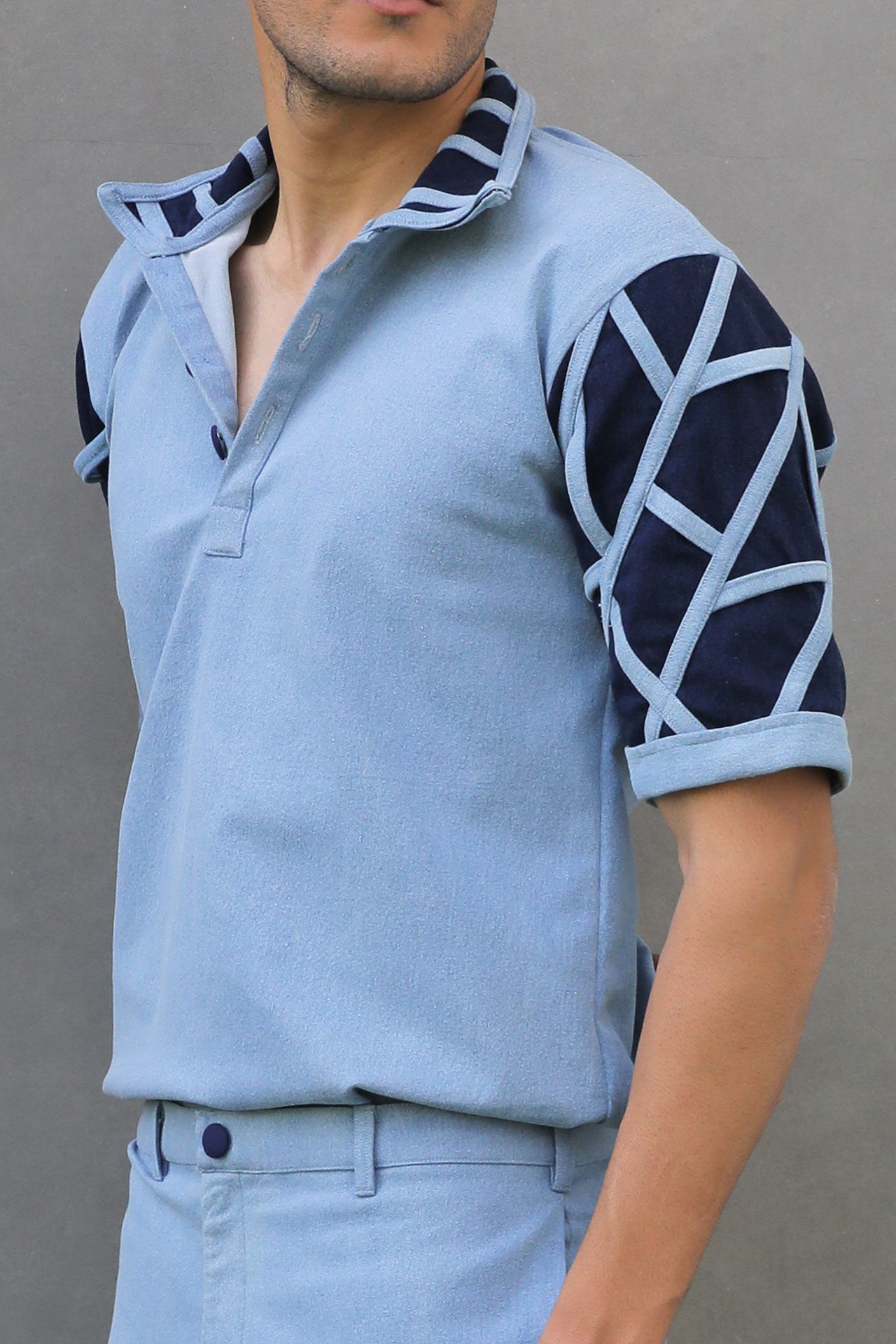 Denim T Shirt With Designed Collars And Sleeves