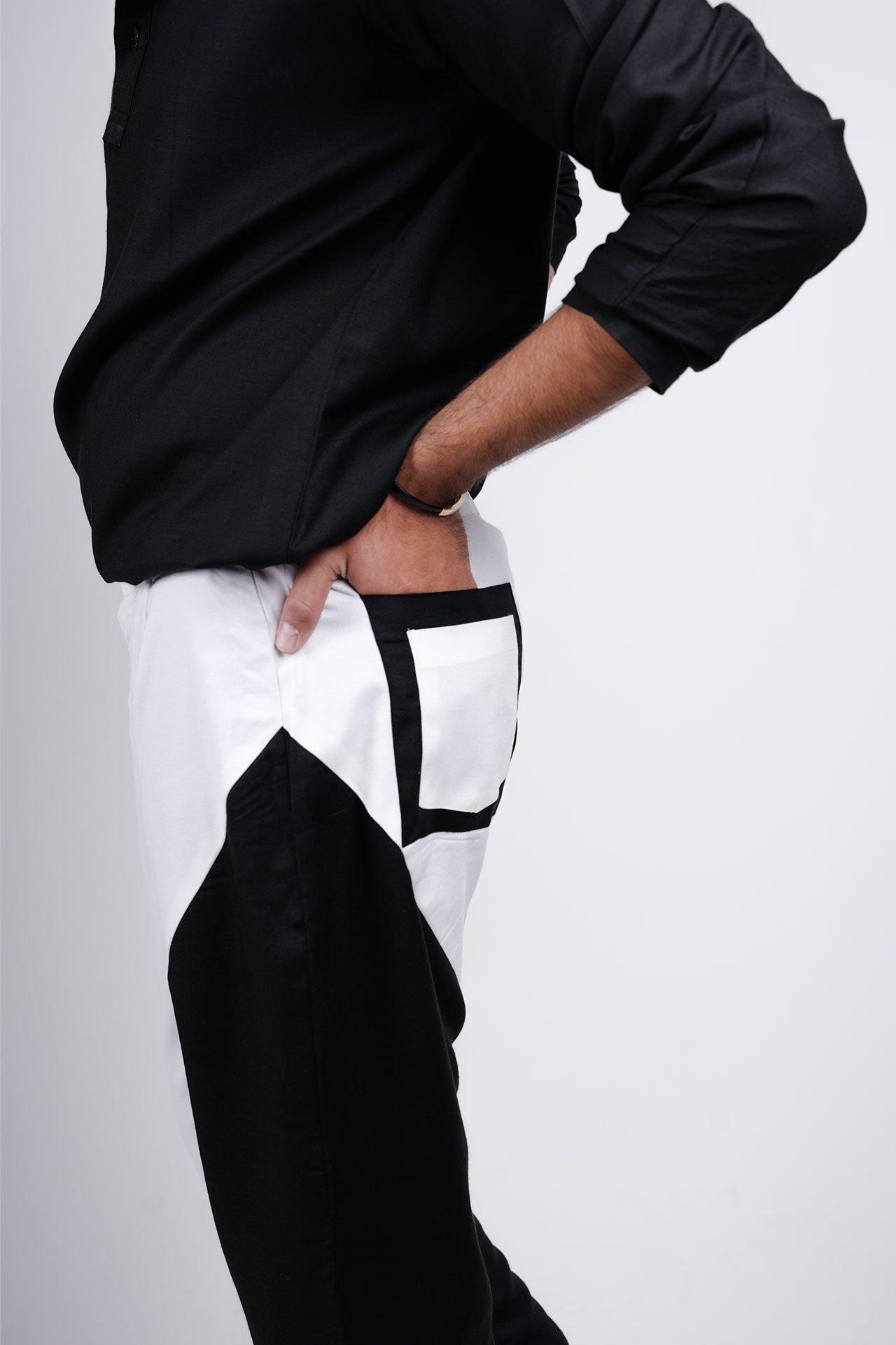 Black And White Slide It Up Pants Double Back Pockets