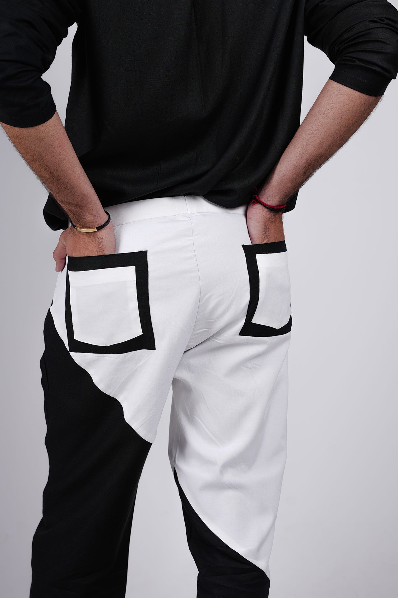 Black And White Slide It Up Pants Double Back Pockets