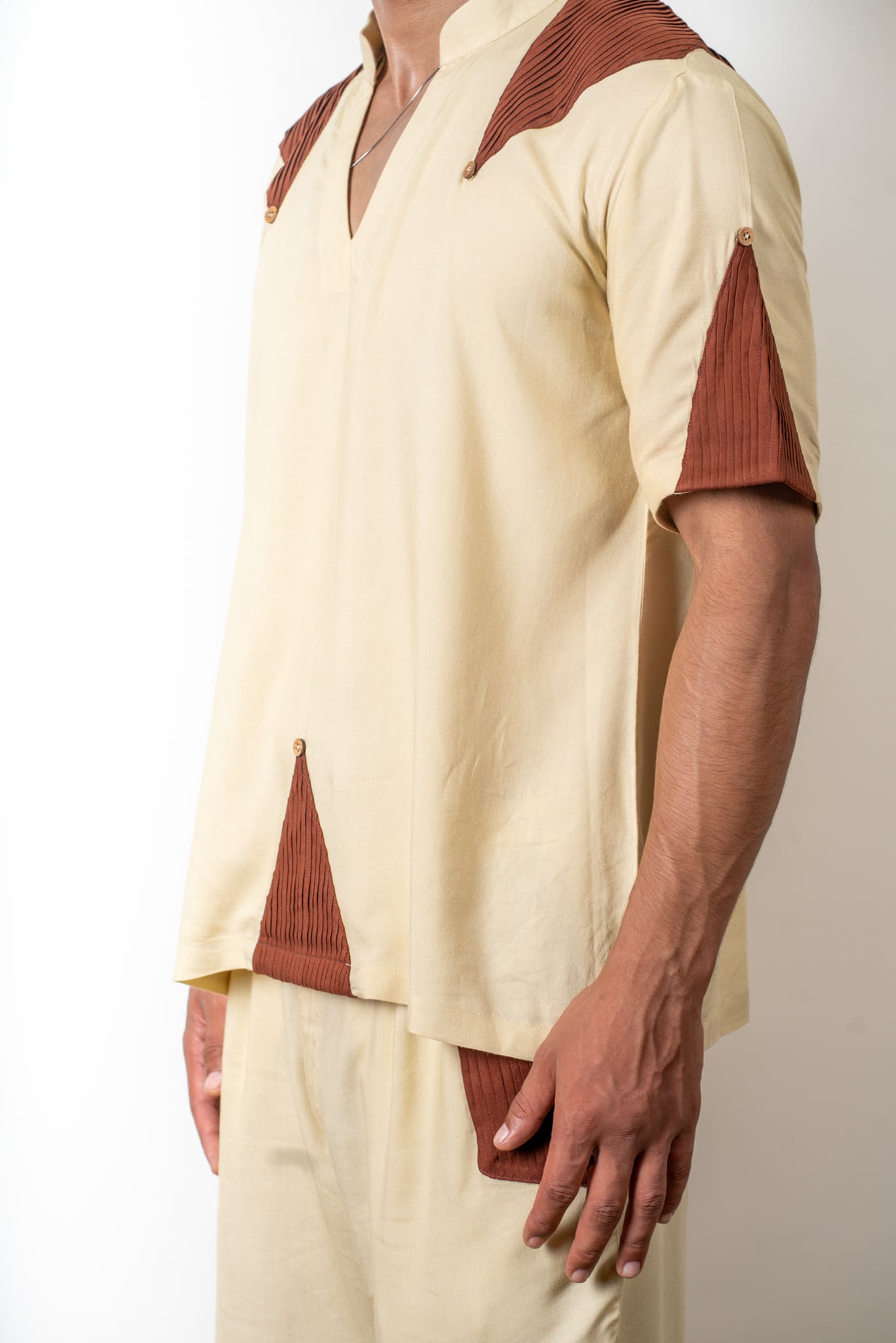 Half-Sleeve T-Shirt With Pleats Patches